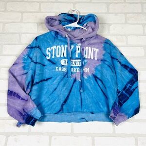 Tie Dye Crop Hoodie - Pink/Blue - Stony Point Size Large - Extra Comfy